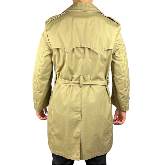 Vintage Derby Of San Francisco Beige Tan Trench Coat Jacket 40 Long Button Up - Picture 2 of 7